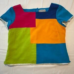 Vintage Y2K Colorblock Lined Blouse with Button Detail Back Size 12